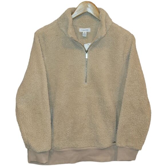 NWT Calvin Klein Beige Tan Fleece 1/2 Zip Pullover M - Picture 4 of 12